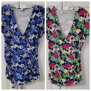 Lot of 2 - Boden US 10 Short-Sleeve Faux Wrap Print Tops - Worn a Few Times
